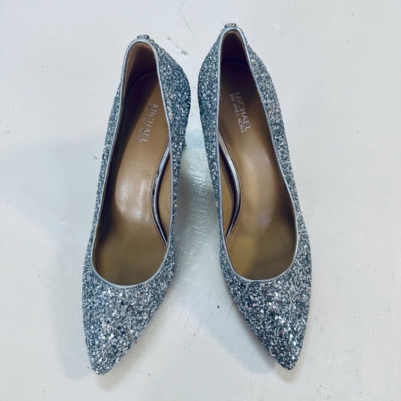 Michael Kors Glitter Silver Heels Size 8M New - Picture 5 of 12